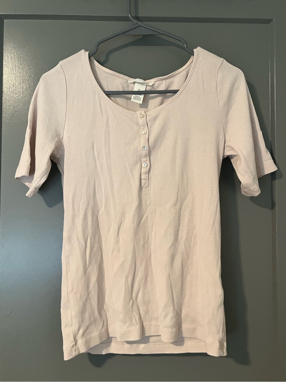 H&M Short Sleeve Henley Top in Pale Pink